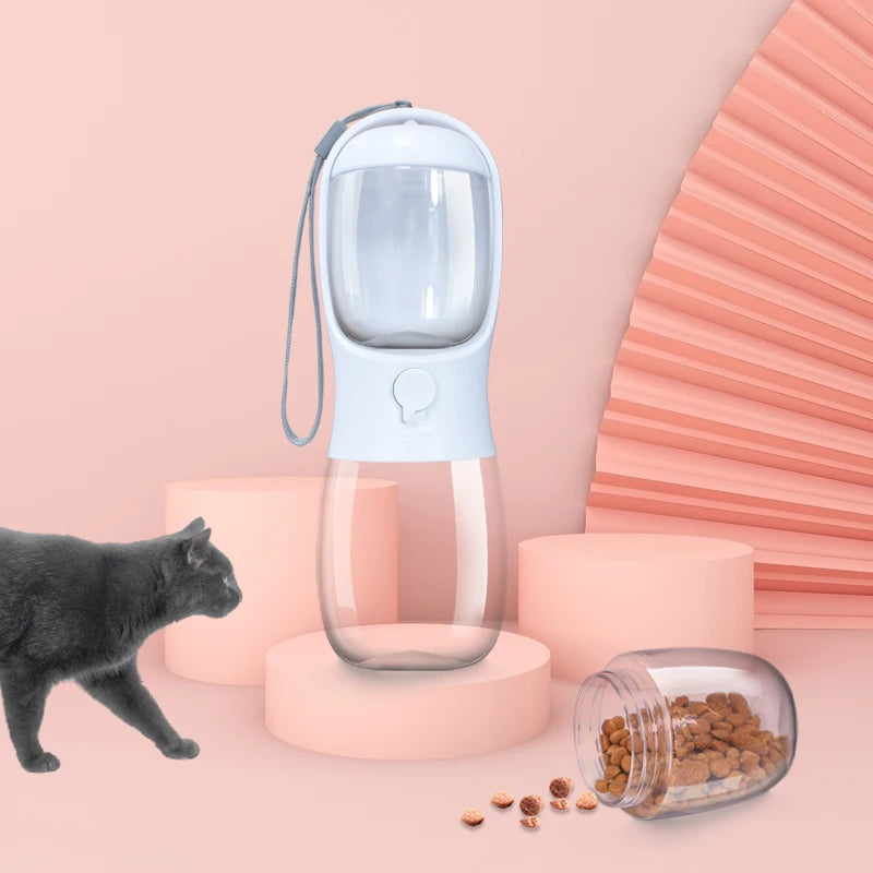 2 in 1 - 300ml Portable Travel Pet Water Cup Bottle with Food Dispenser