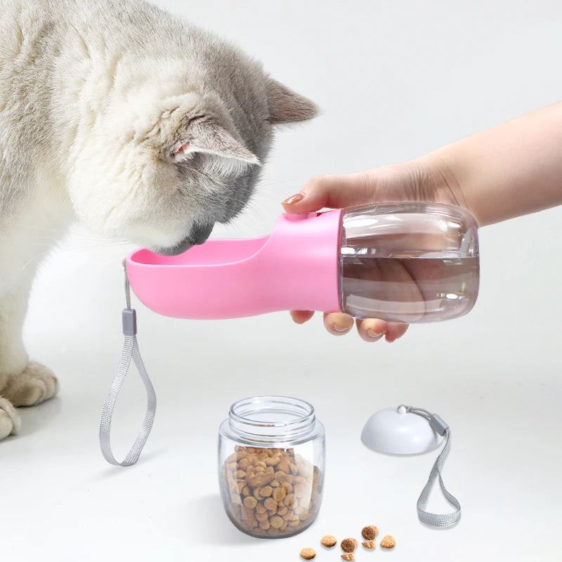 2 in 1 - 300ml Portable Travel Pet Water Cup Bottle with Food Dispenser