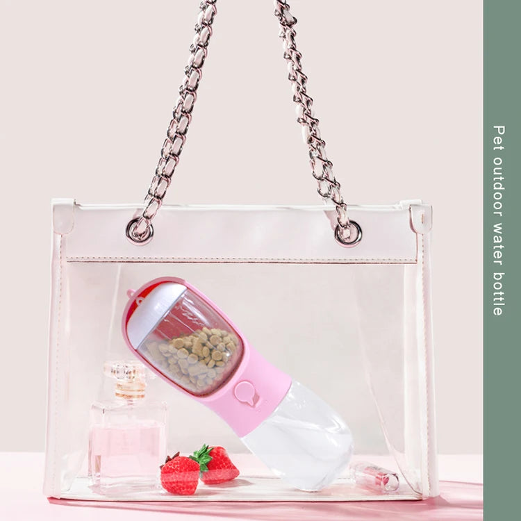 2 in 1 - 300ml Portable Travel Pet Water Cup Bottle with Food Dispenser