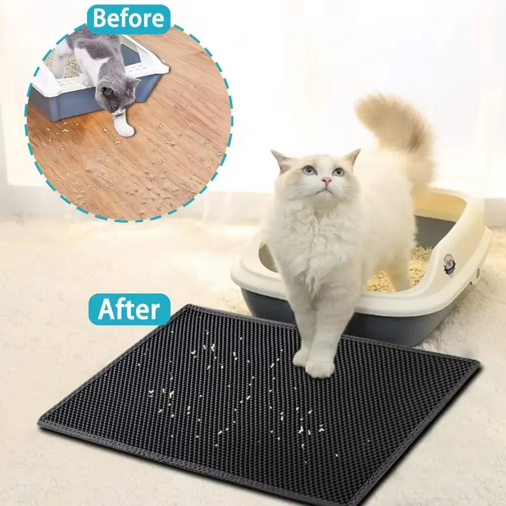 Double Layer Waterproof Cat Litter Mat - Non-Slip and Washable Pet Litter Box Pad with Gift