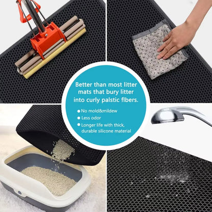 Double Layer Waterproof Cat Litter Mat - Non-Slip and Washable Pet Litter Box Pad with Gift