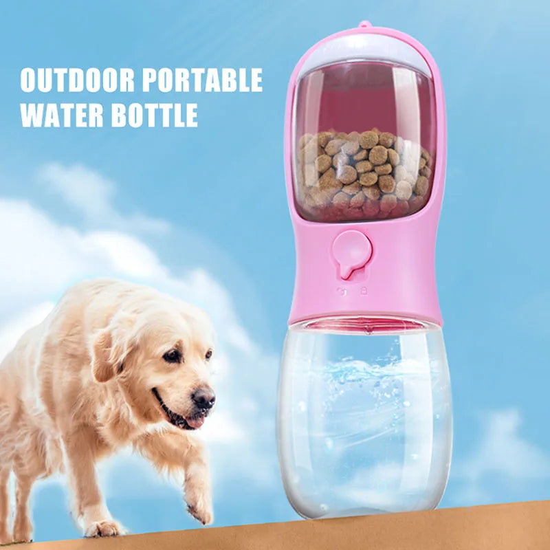 2 in 1 - 300ml Portable Travel Pet Water Cup Bottle with Food Dispenser